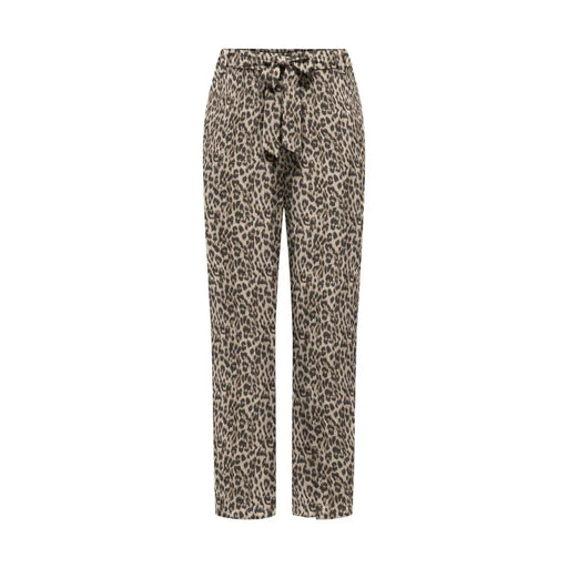 Taupe and brown leopard-print high-waisted trousers with self-tie belt in viscose for women by Only