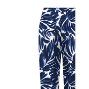 White viscose palazzo trousers for women featuring a bold navy blue tropical leaf pattern by Only
