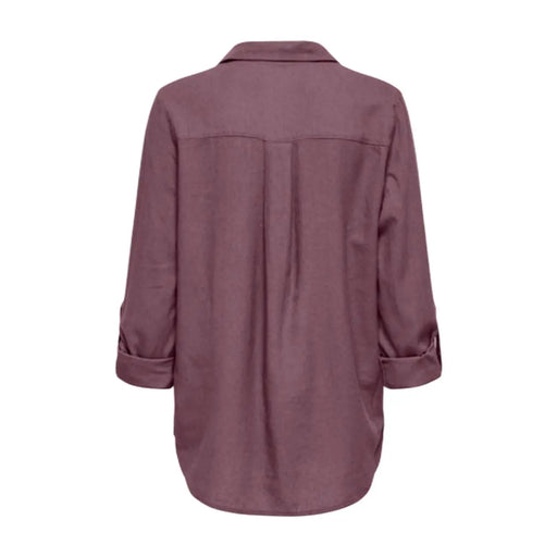 Only women bordeaux linen blend long classic v neck shirt in soft mauve with rolled cuffs and relaxed fit