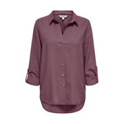 Only women bordeaux linen blend long classic v neck shirt in soft mauve with long sleeves rolled cuffs and curved hem