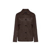 Only women brown suede fringe blazer jacket with chest fringe detailing and black buttons