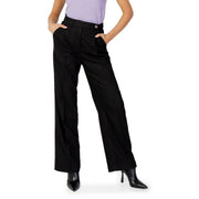 Black wide-leg trousers with tailored fit and subtle waist pleats in viscose blend by Only Women