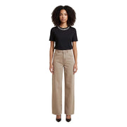 Beige cotton high-rise wide-leg jeans for women with classic five-pocket design and subtle stitching details spring summer