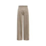 Beige wide-leg cotton denim jeans for women with a relaxed fit and classic back pockets shown from the back side