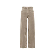 Beige wide-leg cotton denim jeans with high waist and classic five-pocket design for spring summer by only women