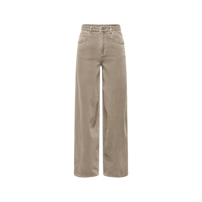 Beige wide-leg cotton denim jeans with high waist and classic five-pocket design for spring summer by only women