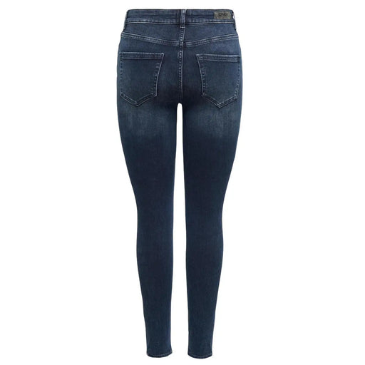 Only Jean en coton pour femme, bleu stretch, coupe slim, avec délavage subtil aux cuisses, idéal pour l'automne.