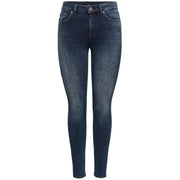 Dunkelblaue, schmal geschnittene Baumwolljeans mit dezenten Used-Details aus Stretch-Denim für den Herbst. Only Frauen