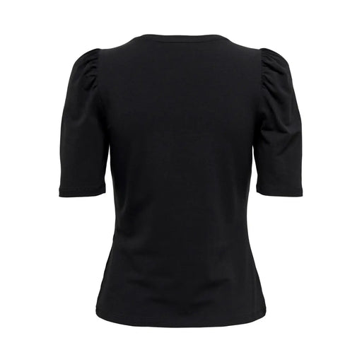 Only women cotton black short sleeve t shirt with puffed sleeves and round neckline for casual wear