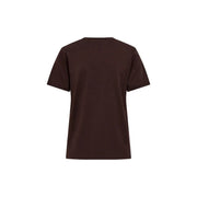 Only women cotton short sleeve round neck t shirt in plain dark brown with a simple crew neck design