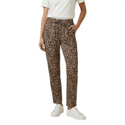 Brown and black leopard-print casual pants with drawstring waist and front pockets made of viscose for women