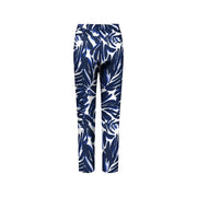 Blue and white tropical leaf patterned womens viscose trousers with front pockets by Only Women