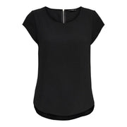 Black short-sleeved top with subtle zipper neckline detail made of polyester from Only women green blouse collection