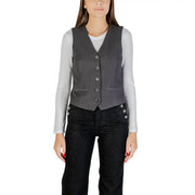 Only women grey button v neck gilet in polyester blend with subtle texture and five matching buttons