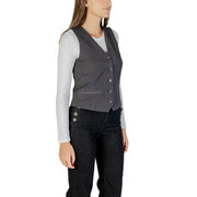 Only women grey button v neck gilet polyester blend with sleek dark gray tailored vest and subtle vertical stitching