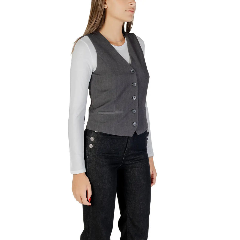 Only women grey button v neck gilet polyester blend with sleek dark gray tailored vest and subtle vertical stitching