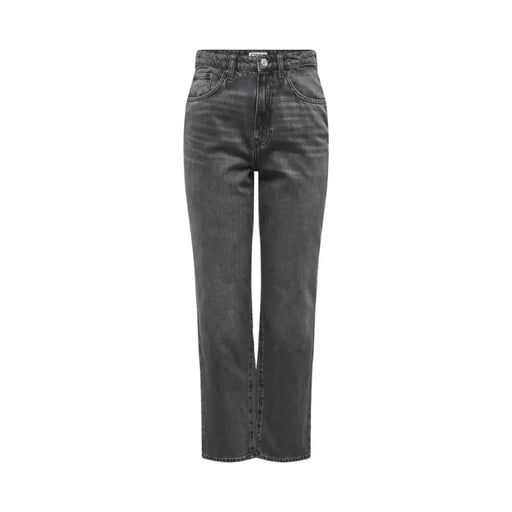 Only Women grey high-waisted straight-leg dark gray denim jeans