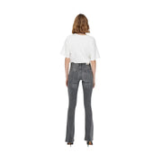 Only women grey cotton stretch jeans with high-waisted fit flared design and subtle fading details in dark gray