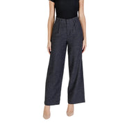 Only women grey wool blend wide-leg trousers with high waist and subtle textured pattern for fall winter slim fit