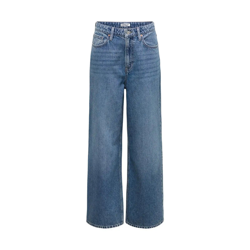 Only Hellblaue Damenjeans aus Baumwollmischgewebe mit weitem Bein, hohem Bund und klassischem Fünf-Taschen-Design