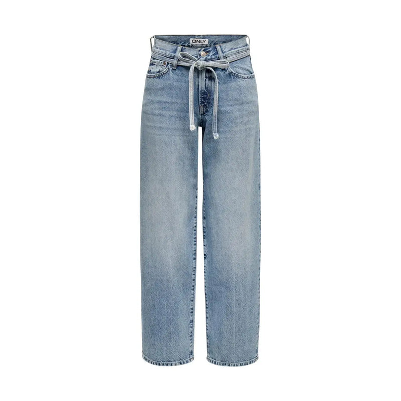 Only Damen-Jeans aus hellblauer Baumwolle mit hohem Bund, Kordelzug und klassischem geradem Bein in heller Waschung