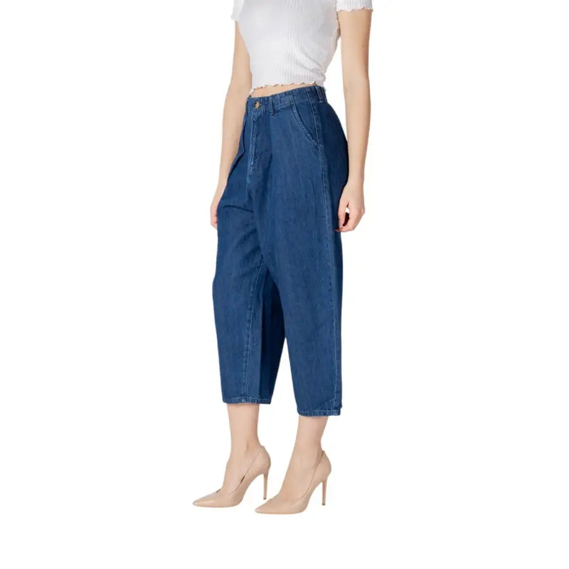 Only women light blue cotton jeans featuring high-waisted relaxed fit cropped medium blue denim for spring summer