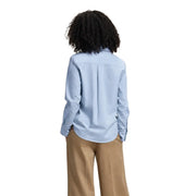 Only women light blue cotton long polo shirt with pearl detail and classic collar in tailored fit