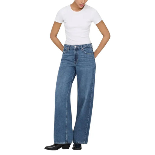 Only Women light blue organic cotton blend high-waisted wide-leg jeans
