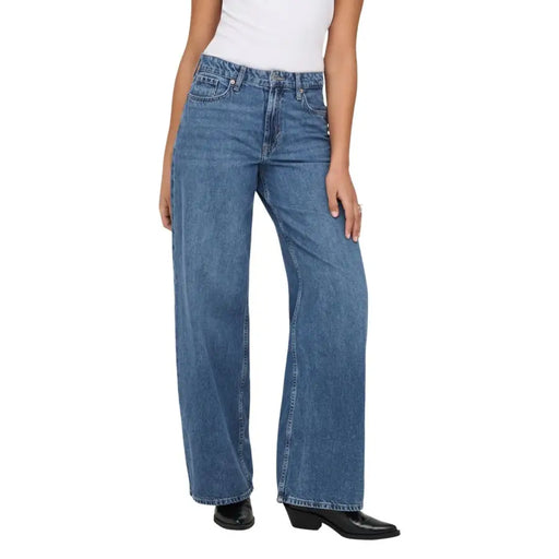 Only Women light blue organic cotton blend high-waisted wide-leg jeans