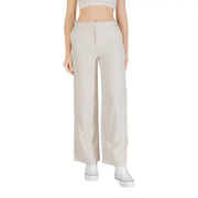 Only women beige linen blend wide-leg trousers with sleek straight-cut design and single front button closure