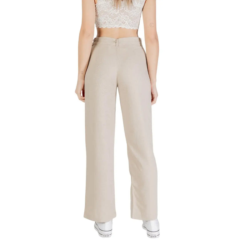 Beige high-waisted wide-leg linen viscose trousers by only women with a sleek straight-cut silhouette for spring summer