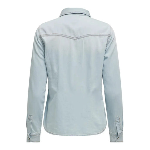 Light blue cotton denim shirt for women with classic collar and buttoned cuffs from Only article 15315185