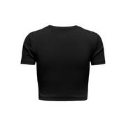Black ribbed crop top with short sleeves and round neckline made from organic cotton by Only Women
