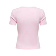 Only women pink short round neck t shirt made of polyester blend with soft fabric and short sleeves