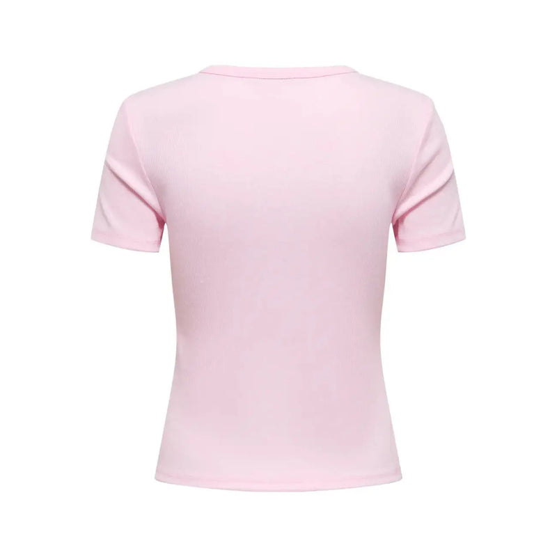 Only women pink short round neck t shirt made of polyester blend with soft fabric and short sleeves