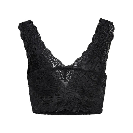 Schwarzes, ärmelloses Crop-Top aus Spitze mit V-Ausschnitt top mit aufwendigen Blumenmustern aus Polyester von Only Frauen