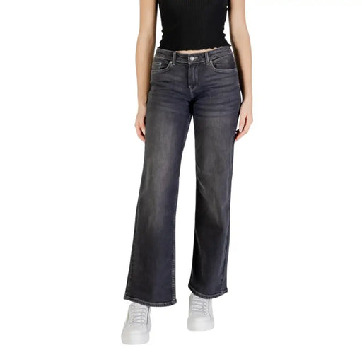 Dark-wash cotton elastane straight-leg jeans with five-pocket design for women spring summer by Only