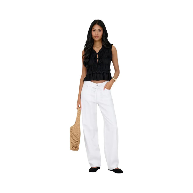 White wide-leg denim pants made from cotton in the Only Women Straight Jeans collection shown from the back side