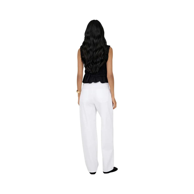 Only women straight jeans white cotton denim featuring tailored wide-leg white trousers with subtle side pockets