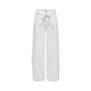 Only women straight jeans white cotton denim with white wide-leg trousers and tie belt featuring brand label at waist