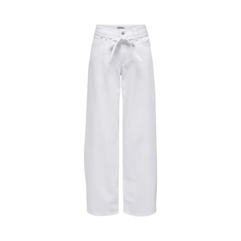 Only women straight jeans white cotton denim with white wide-leg trousers and tie belt featuring brand label at waist