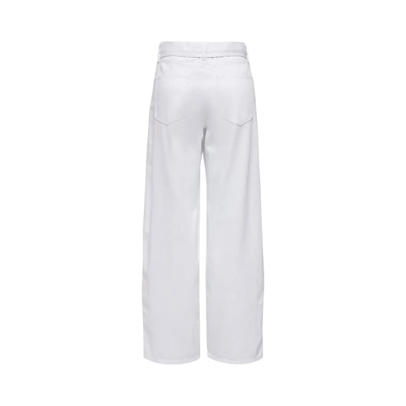Only women straight jeans white cotton denim featuring white wide-leg trousers with minimalist design and subtle stitching