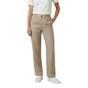 Only women straight beige viscose trousers with khaki chino fabric belt loops and regular fit design