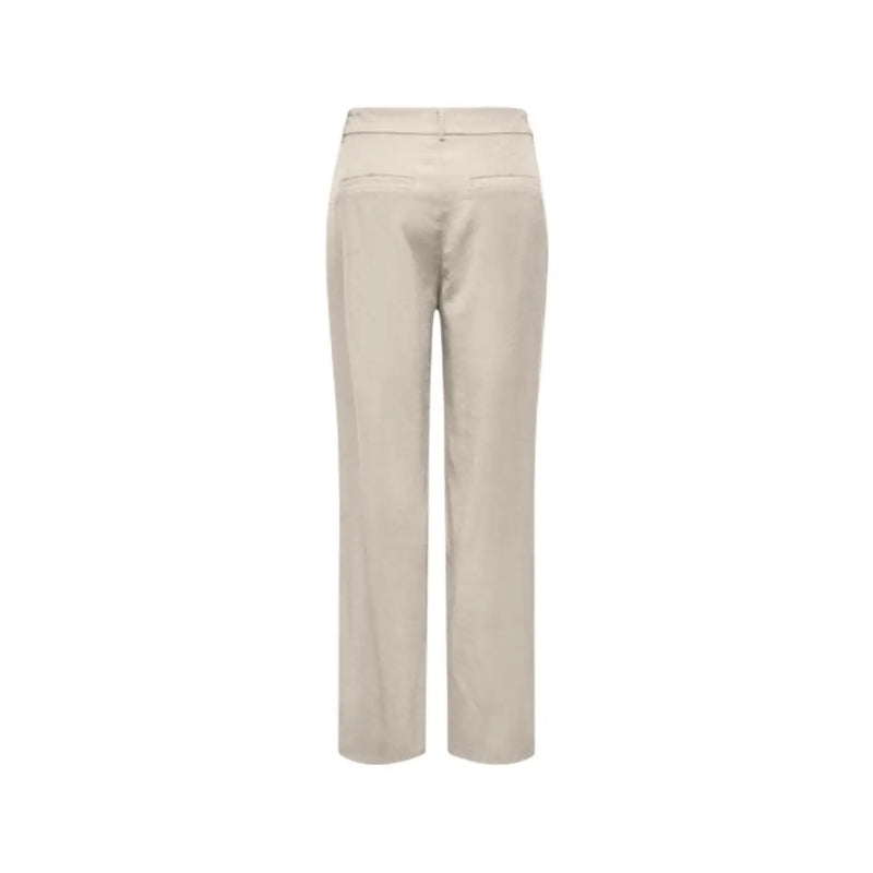 Beige only women straight trousers with viscose fabric regular fit and subtle back pockets shown from the back side