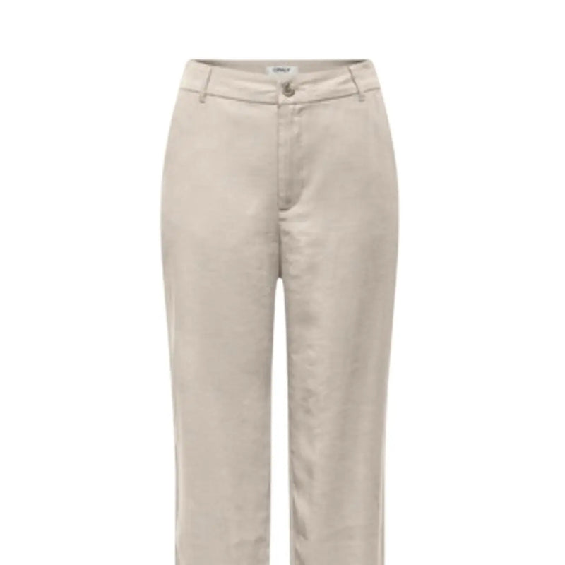 Beige viscose only women straight trousers with a clean straight-leg cut and subtle stitching details in regular fit