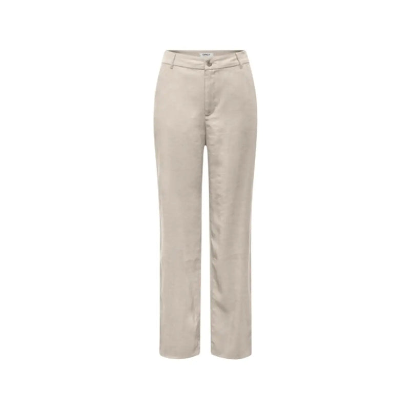 Beige viscose only women straight-leg chino trousers with classic button and zipper closure regular fit