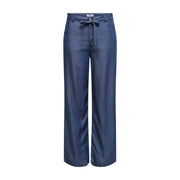 Dark blue wide-leg denim trousers with drawstring waistband from Only women straight lyocell Gianna pant collection
