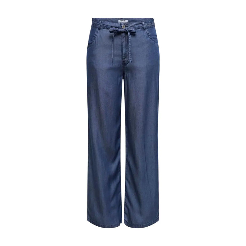 Dark blue wide-leg denim trousers with drawstring waistband from Only women straight lyocell Gianna pant collection