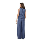 Blue sleeveless jumpsuit with wide-leg pants and back zipper made of lyocell in the style of only women gianna pant