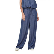 Blue wide-leg denim only women straight trousers with drawstring waist made of lyocell gianna pant fabric